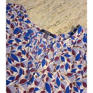 NYDJ Blue and Purple Leaf Print Blouse